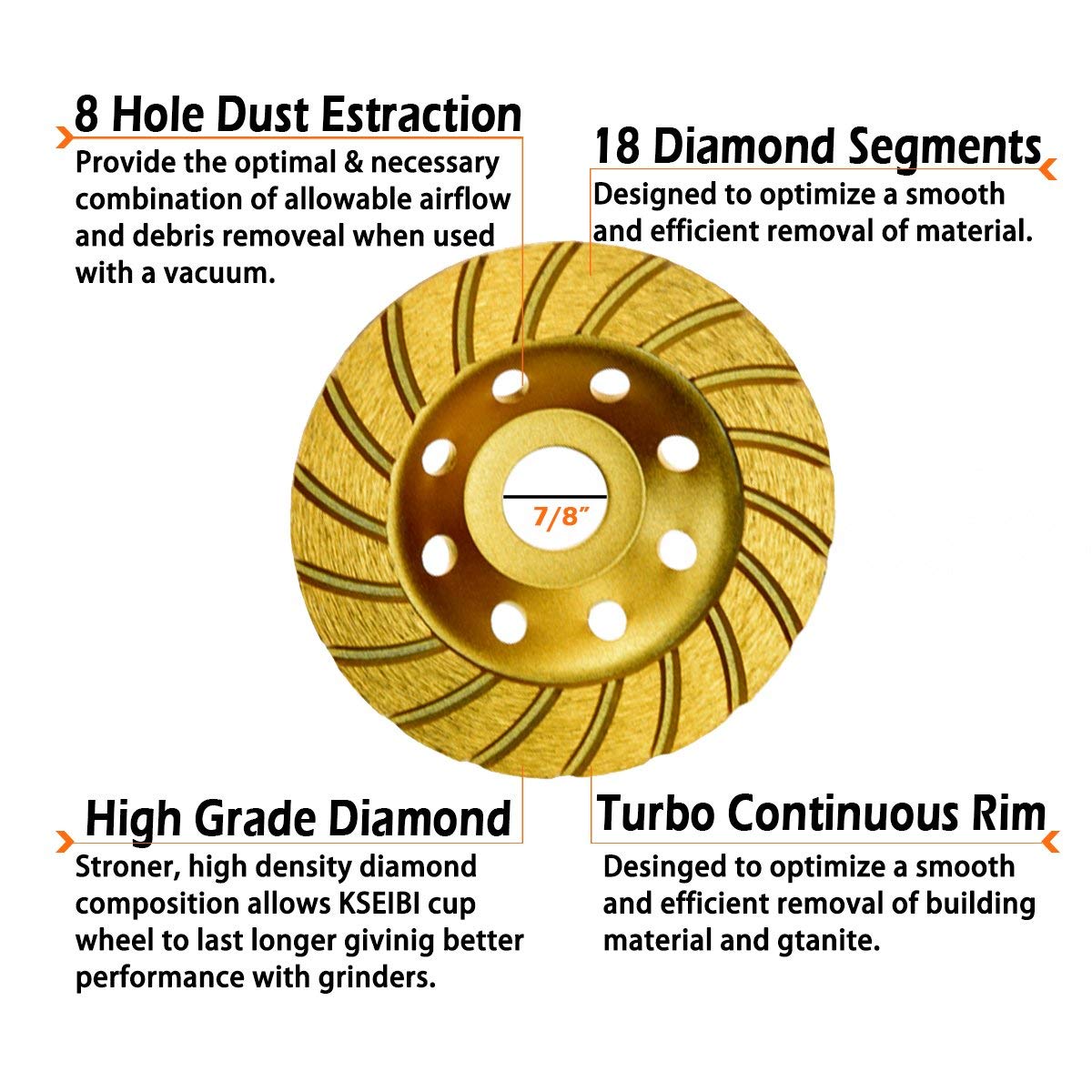 Original Gold KSEIBI 4-1/2-Inch Diamond Cup Wheel Turbo Blade and Double Row 2 Pack Polishing and Cleaning Stone Cement Marble Rock Granite Concrete Surface Grinding