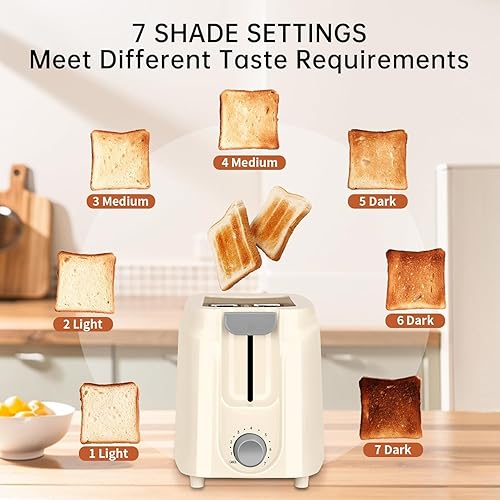 Miniatura 4 de SEEDEEM Tostadora de 2 rebanadas, tostadora de ranura extra ancha de 750 W con 7 ajustes de sombra, bandeja de migas extraíble, diseño compacto,