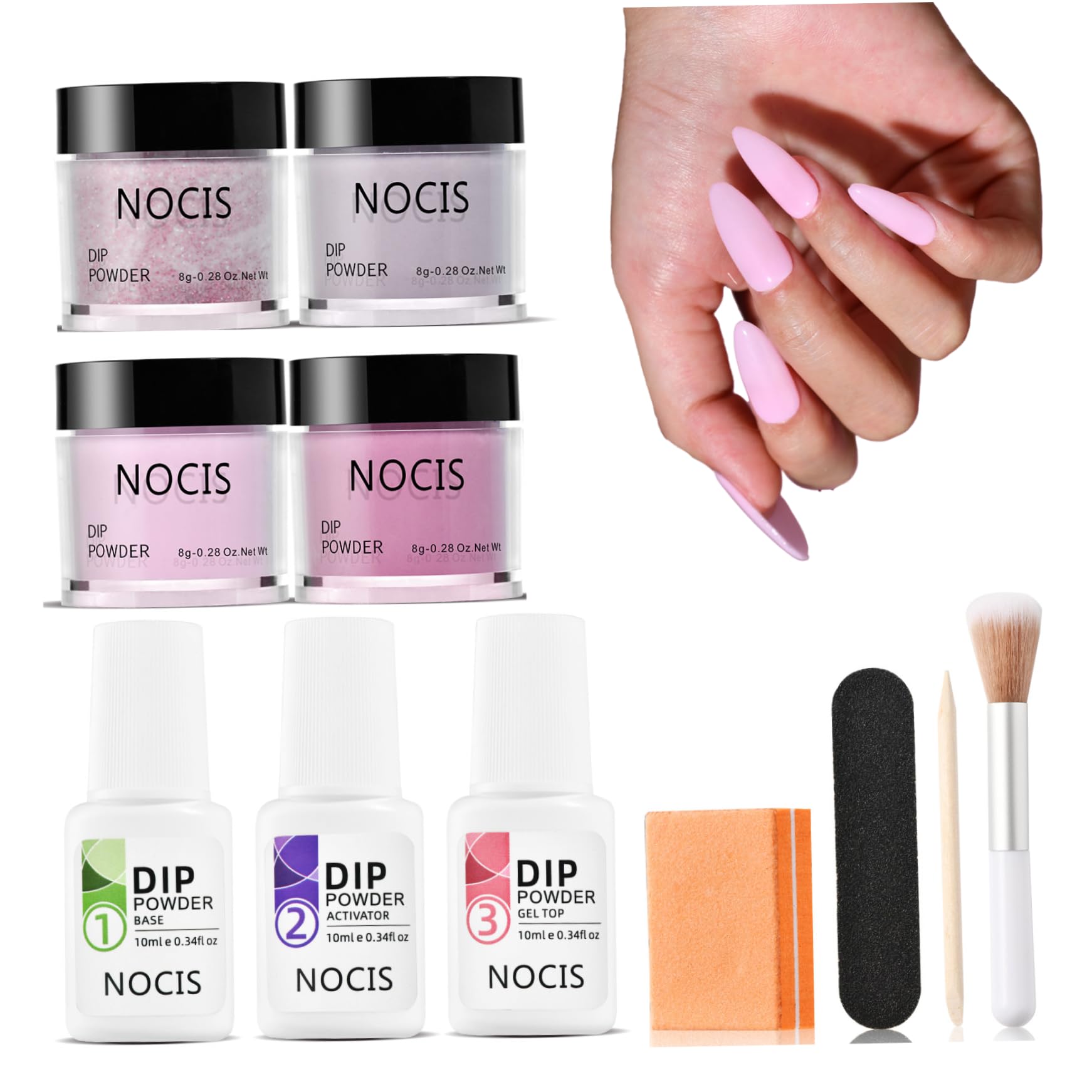 Kit de démarrage pour ongles en poudre à tremper, 4 couleurs, kit de poudre à tremper pour ongles, finition brillante ou givrée avec base, top coat activateur, manucure liquide pour la maison, le bri
