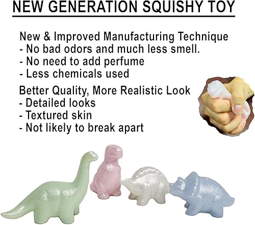 Miniatura 6 de Jet Creations Juego de 4 figuras de dinosaurio, 4.5 pulgadas, aroma a perla, 4 colores, exhibición de escritorio, juguetes dobles como Neo Squishy