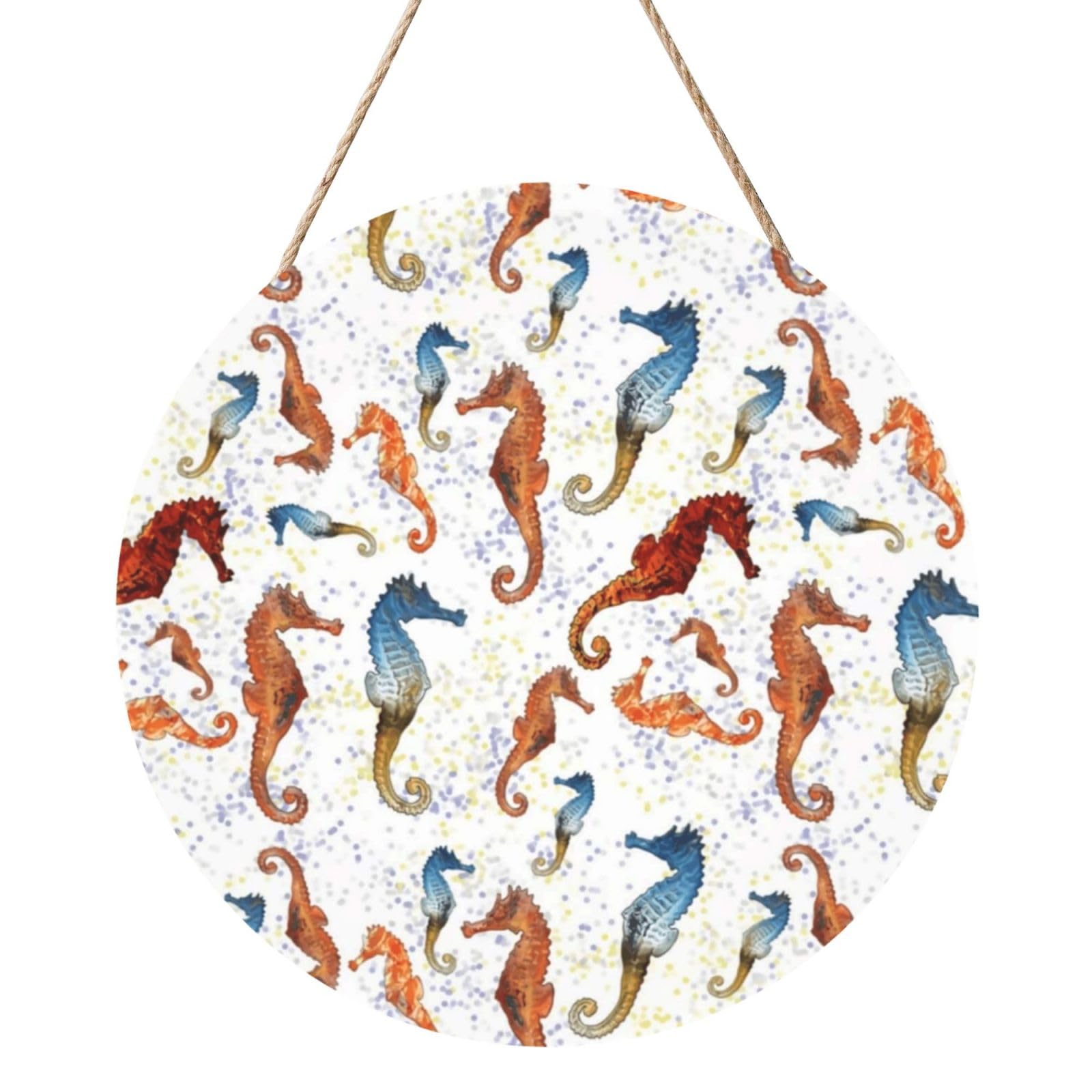 InOmak Seahorses Ballet White Animals Nautical, Round Wood Panel Painting 12 in, Wall Hanging Painting For Home