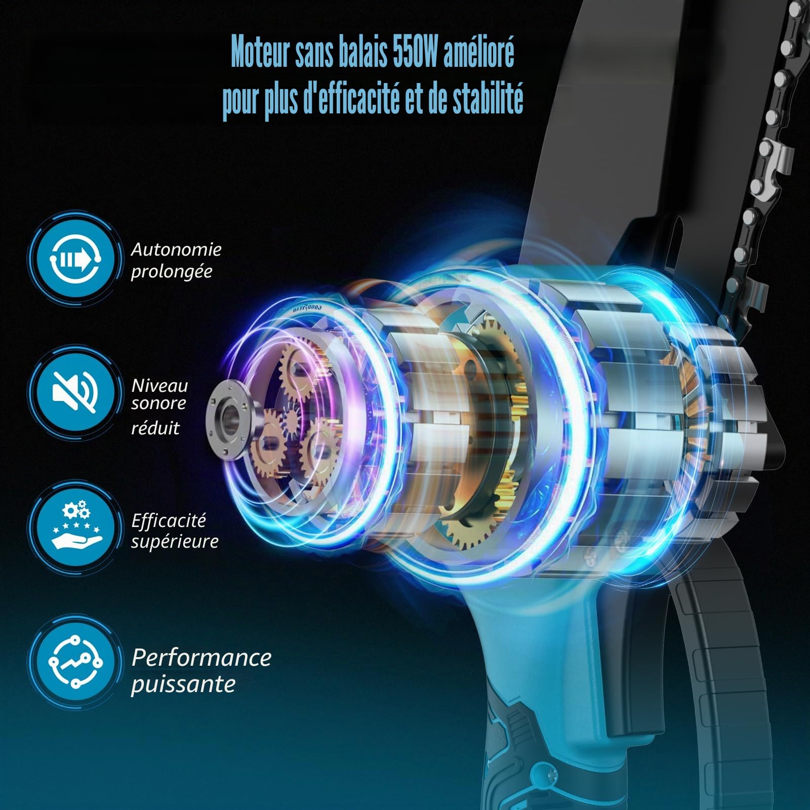 Taille Haie et Tronçonneuse Télescopique Électrique 4 en 1, 6" sans Fil avec Perche, 2 Batteries 4,0 mAh, Angle Réglable