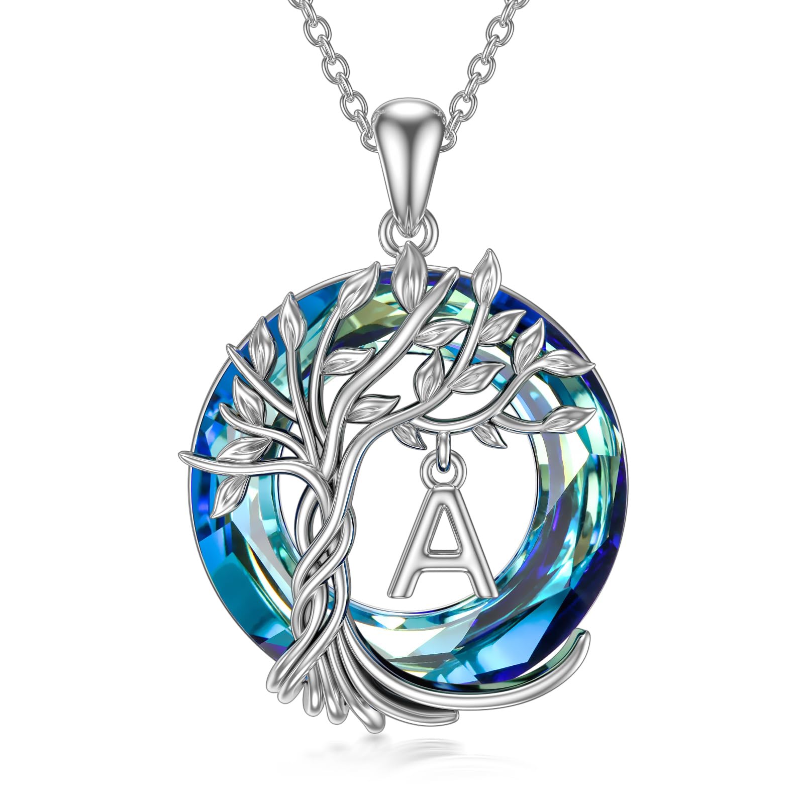 TOUPOP Gifts for Women, Tree of Life Initial Necklace, 925 Sterling Silver Letter Pendant with Blue Crystal, Birthday Mothers Day Jewelry Gifts for