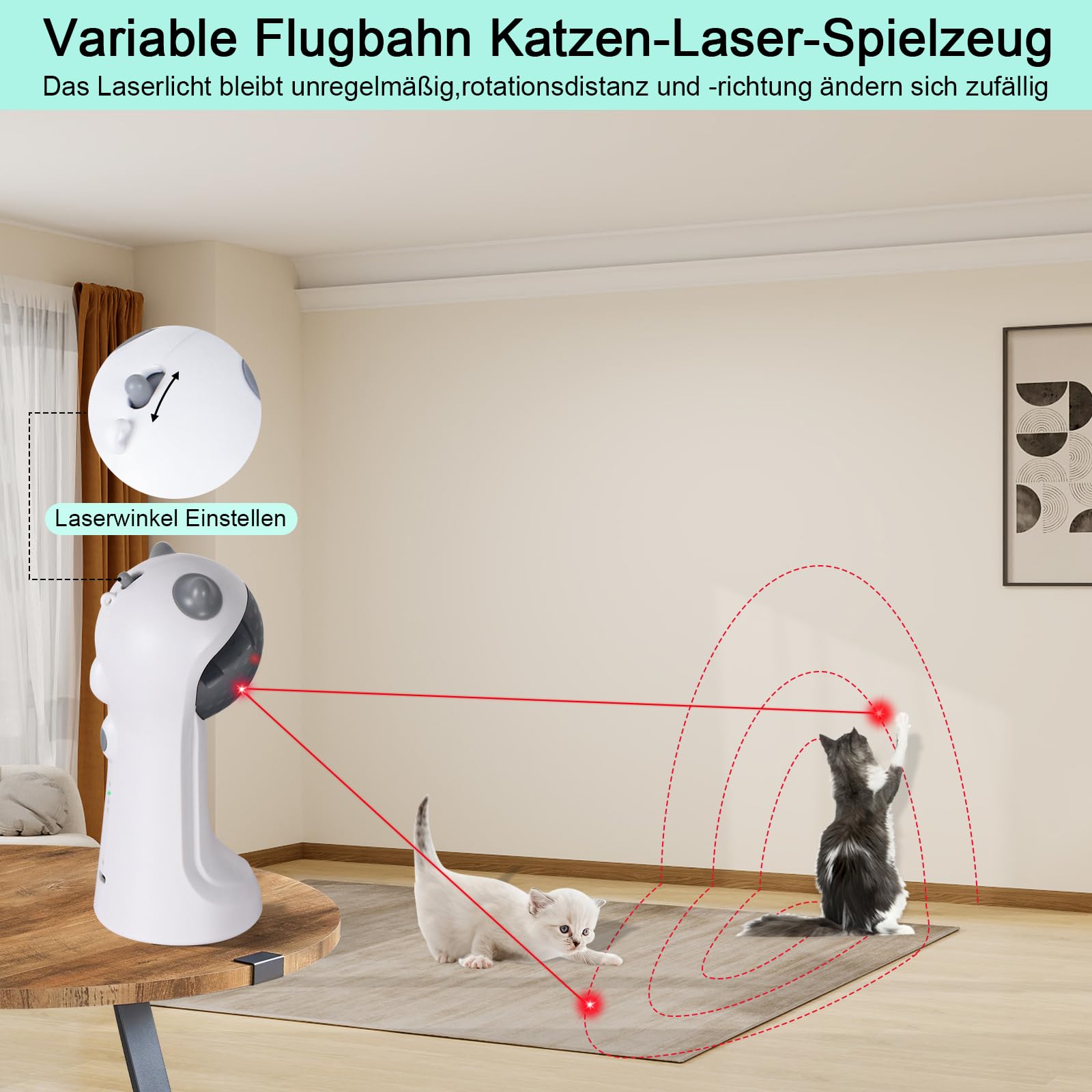 TBTeek Katzenspielzeug Selbstbeschäftigung, automatisch, bewegungsaktiviert | 5 lustige Muster, 4 Geschwindigkeitsmodi,verstellbare Lichtwinkel, zufällige rotierende Trajektorie, aufladbar