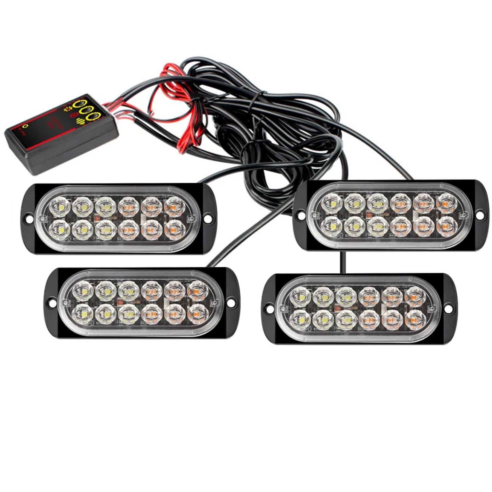 Luces de emergencia for coche con 48 LED, luz estroboscópica ámbar de advertencia intermitente, luz de señalización de tráfico, 12/24 V, for camión/remolque.(Yellow White)