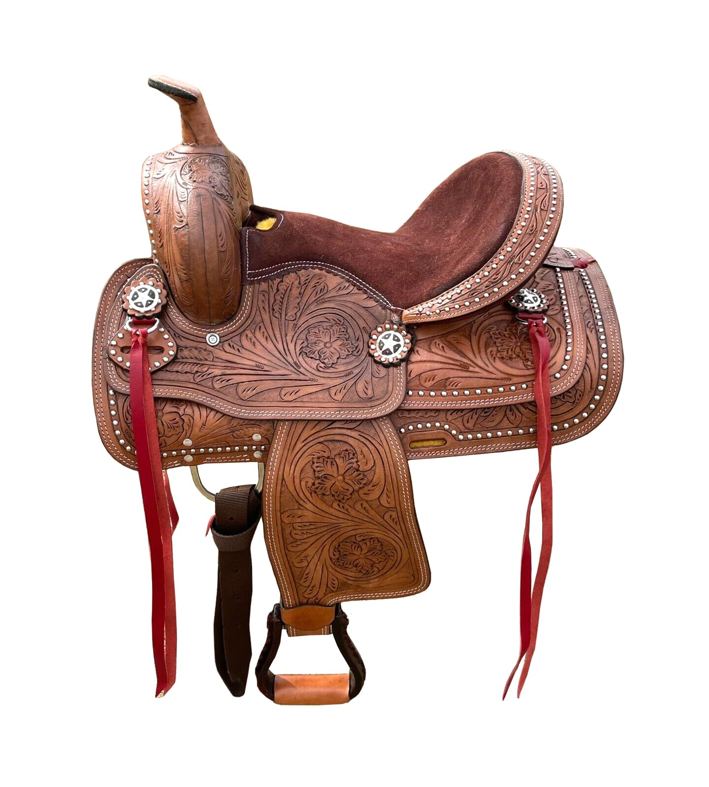 Youth - Sella per cavallo Western Pleasure Trail per bambini con sedile in pelle scamosciata marrone