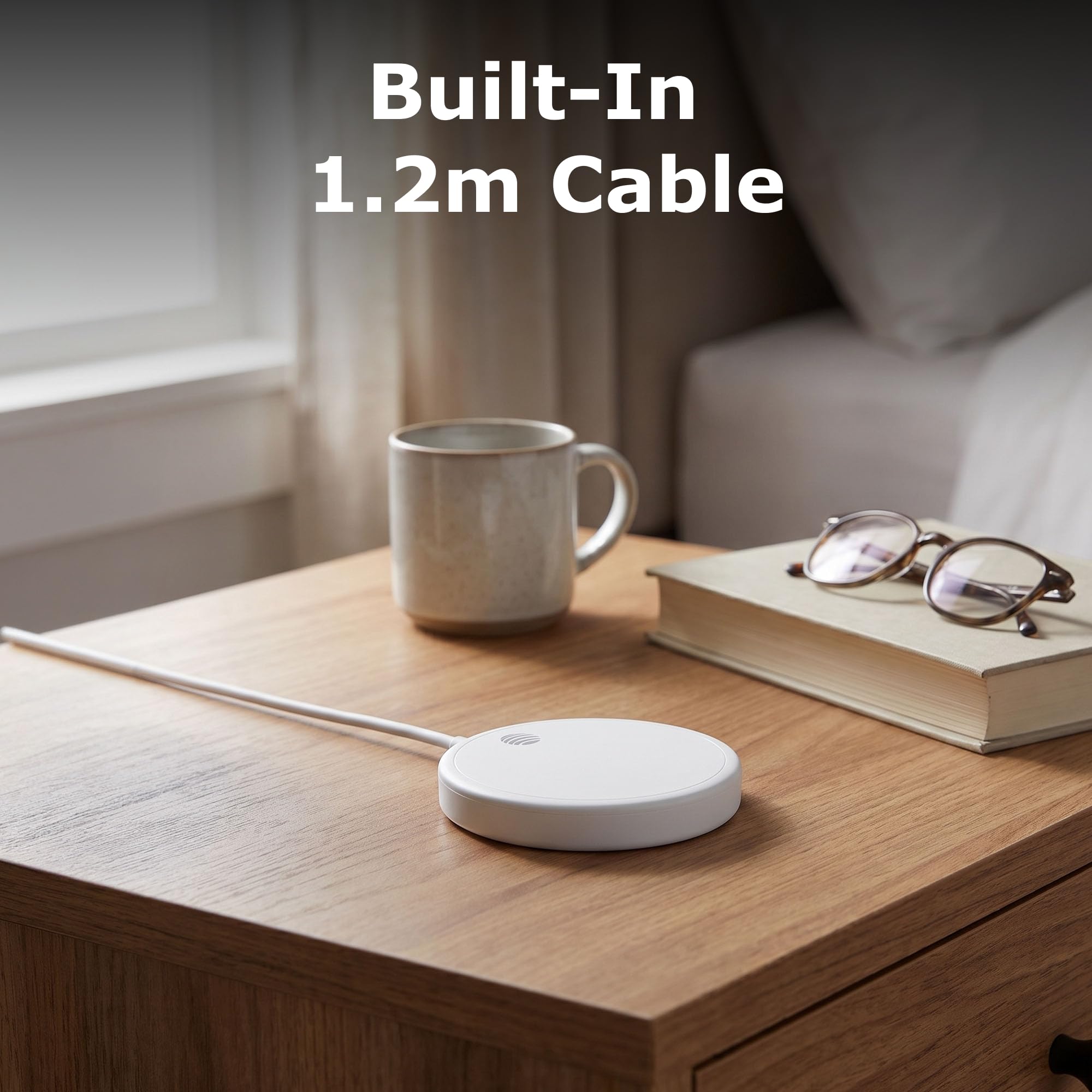 AT&T Pad di ricarica wireless magnetico da 25 W, caricabatterie wireless veloce certificato Qi2.2 con cavo adattivo integrato da 1,2 m, caricabatterie magnetico compatto per casa, ufficio e viaggi