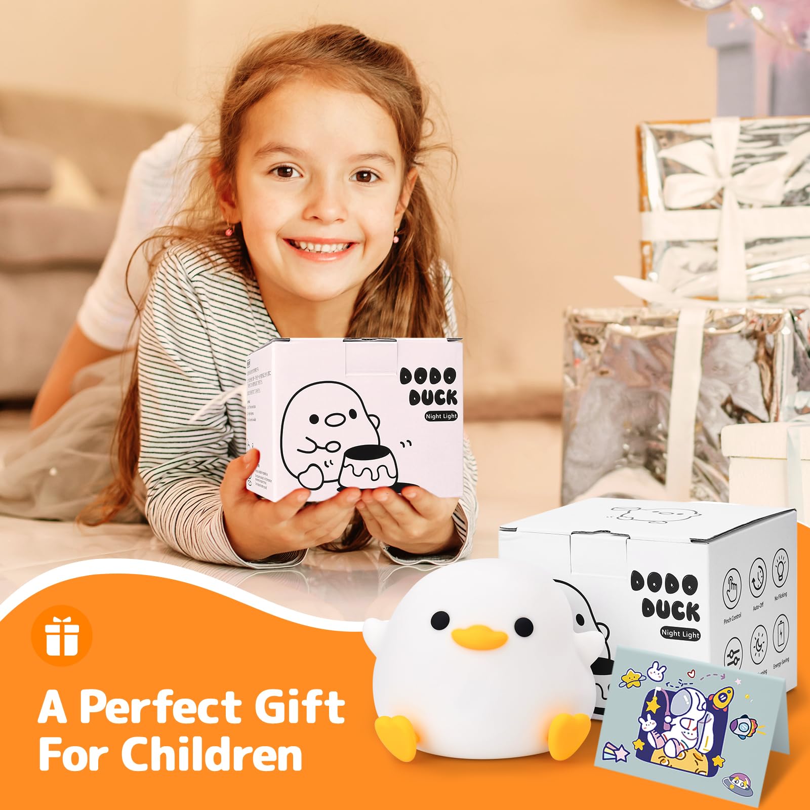 UCAMP Luz Nocturna Infantil,Silicona Luz Quitamiedos con Temporizador y Control Táctil,Luz de Noche recargable por USB para Niños,Luz Nocturna Bebé Silicona con Decoración de la Habitación