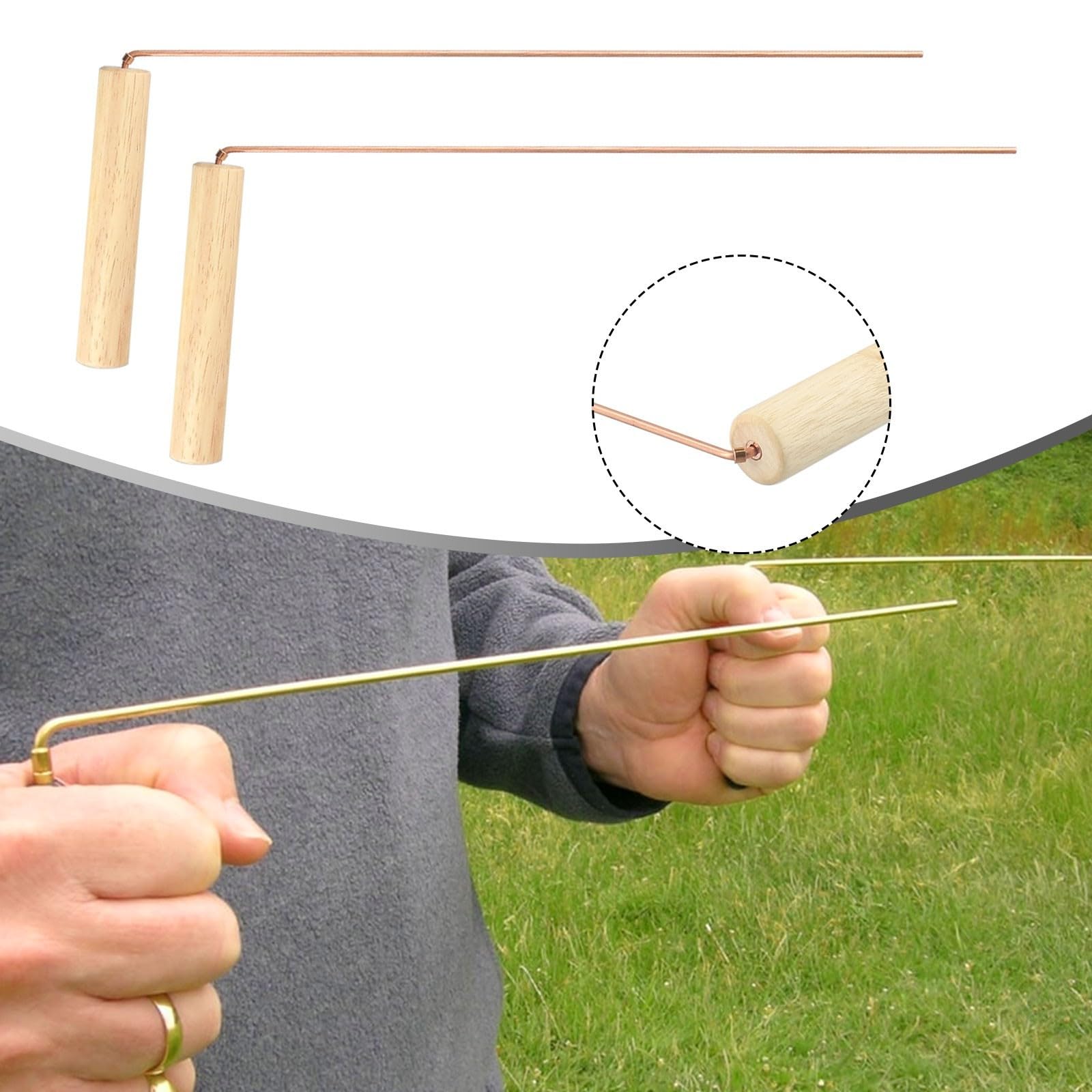 2Pcs Pure Copper Divining Rods With Wooden Handles For Water Finding, Gold Hunting,Investigations,Utility Line Locating