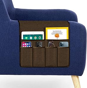 Guken Sofa Armrest Organizer Couch Caddy Over Arm Chair Organizer for Recliner Storage Pouch with 6 Handy Pockets for TV Remote Control, Magazine, Phones, Books, iPad, Gadgets(Chocolate, 19”X35”)