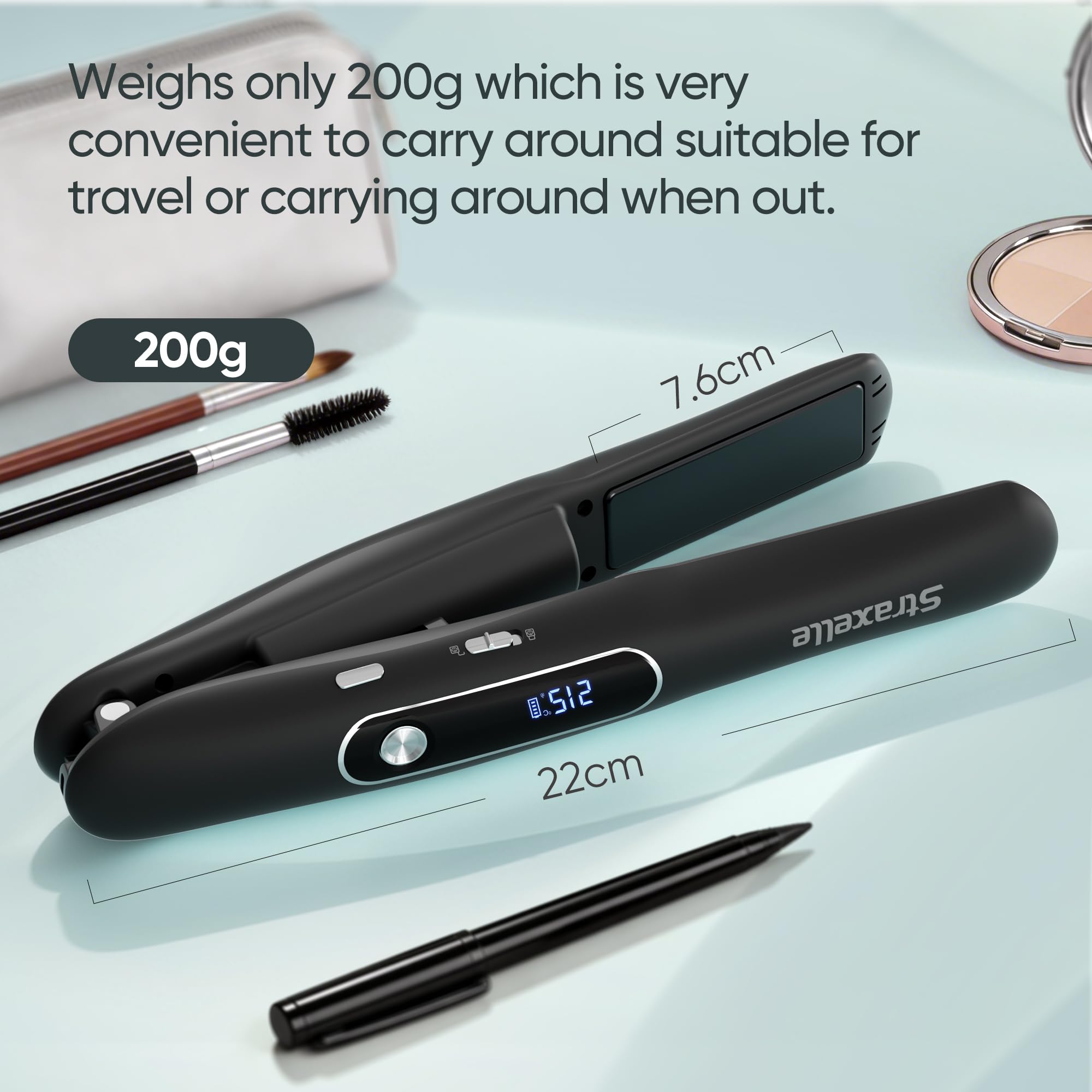 Mini Glätteisen Kabellos und Lockenstab, 2 in 1 Glätteisen Locken und Glätten 175°C-215°C, 5000mAh Reise Haarglätter Mini 3 Einstellbare Temperaturen mit LED Anzeige für alle Haartypen (Schwarz)