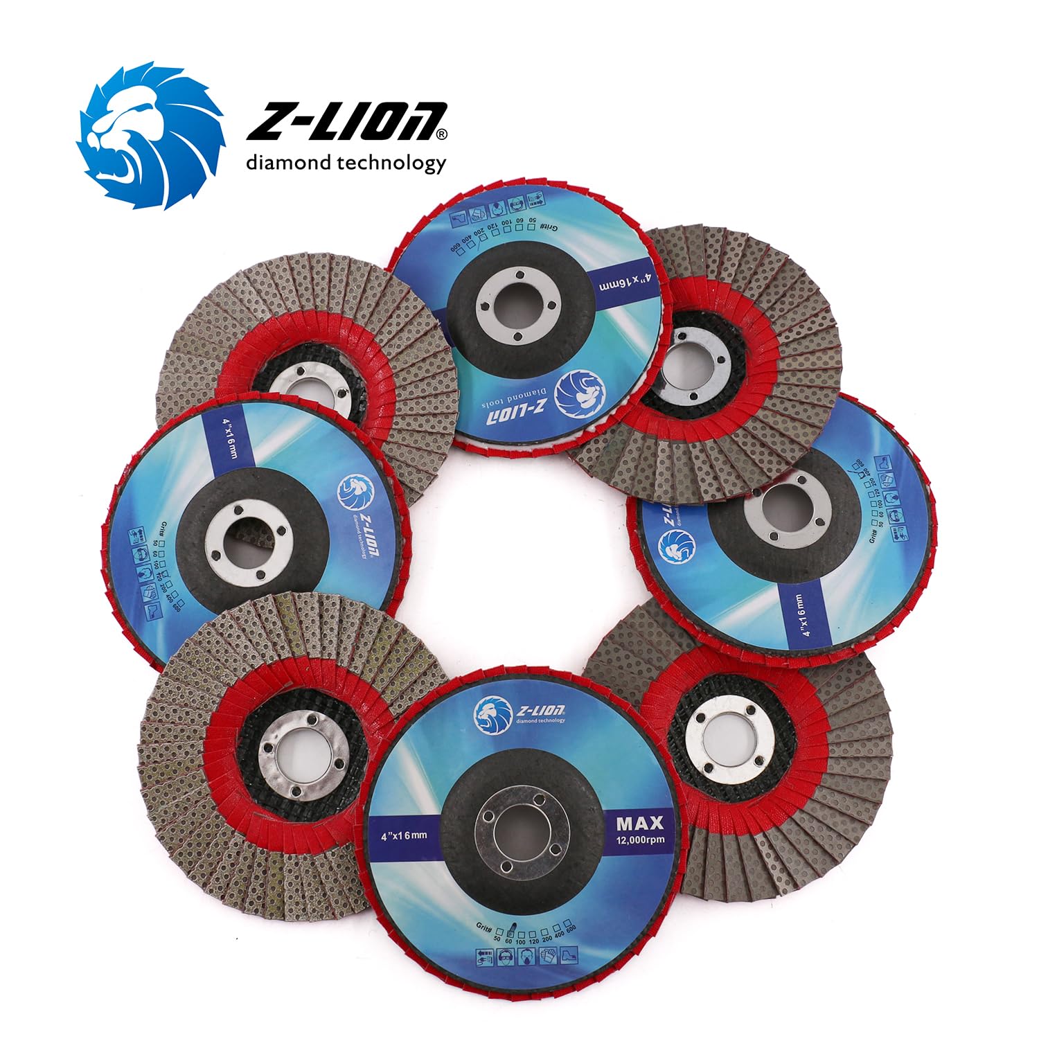 Z-LION 4 Inch Diamond Flap Disc Grinding Sanding Wheels for Ceramic Glass Granite Marble Plastic Concrete Hard Material Sanding