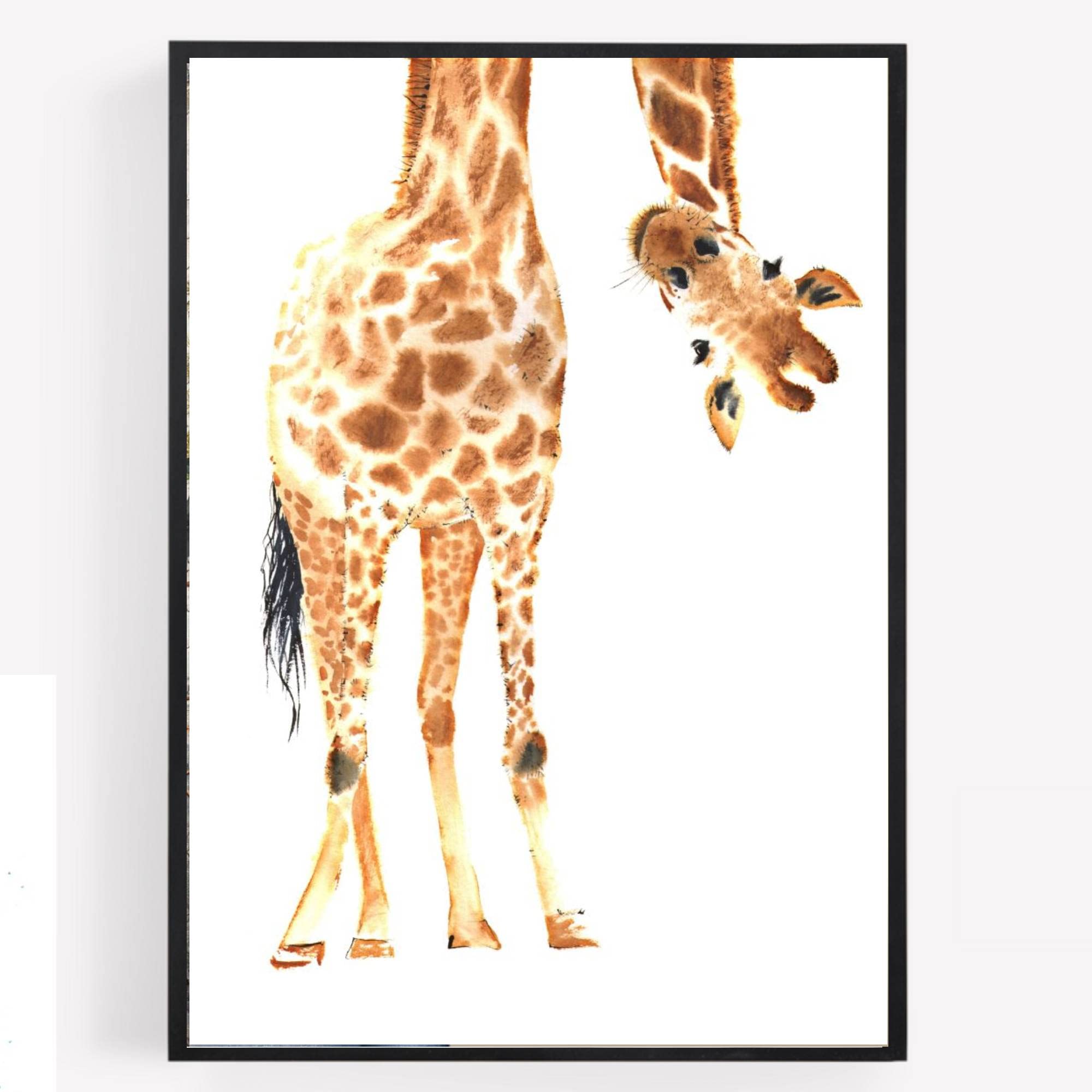 gfc Leaning Giraffe Print Picture Poster Wall art Nursery safari animals UNFRAMED a4