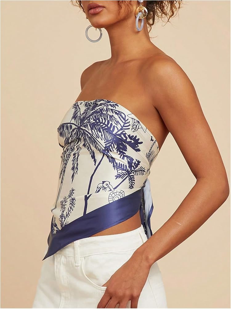 Milumia Women's Bandana Tops Boho Tropical Print Tie Back