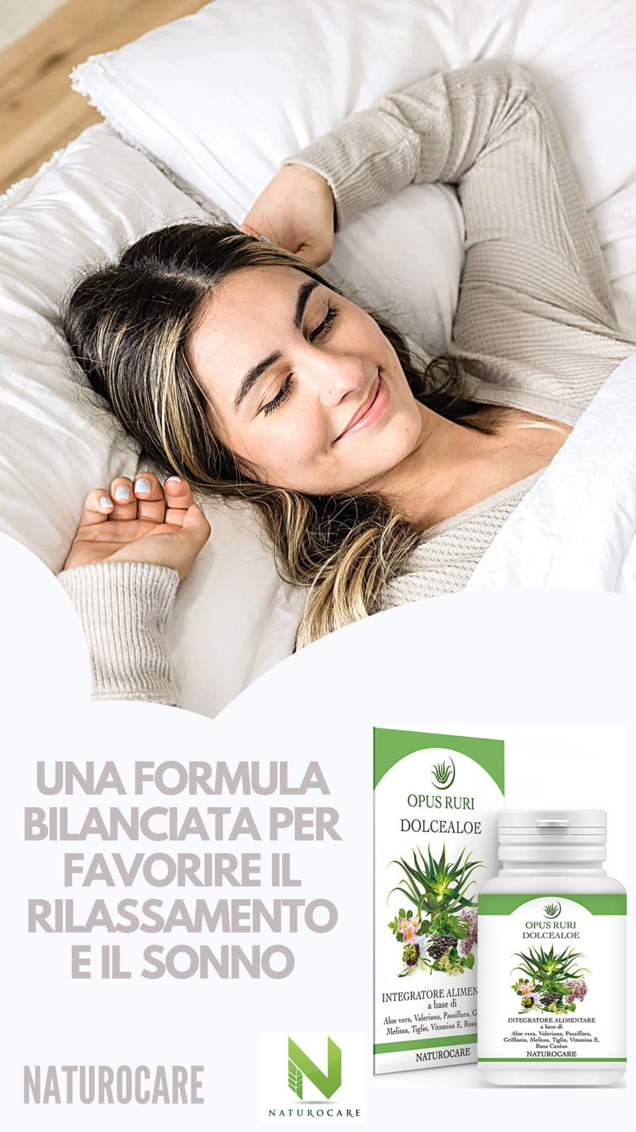 OPUS RURI DolceAloe – Integratore Alimentare con Passiflora, Valeriana, Melissa, Griffonia e Vitamina E - 90 Capsule Vegetali - Integratore Sonno e Benessere Mentale - Made in Italy
