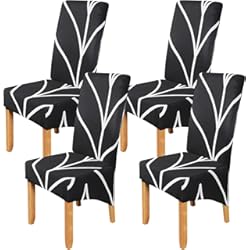 Juego de 4 fundas para sillas de comedor estampadas de gran tamaño, fundas para sillas de comedor, tela elástica, extraíble, lavable, hotel, cocina, hogar (P-HSGD-negro, paquete de 4)