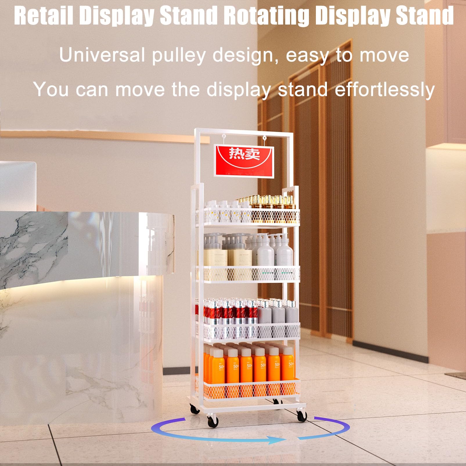 Espositore per Snack in Metallo con Ruote e 10 Ganci, Pratico e Versatile Supporto Organizer per Negozi, cucine o uffici.