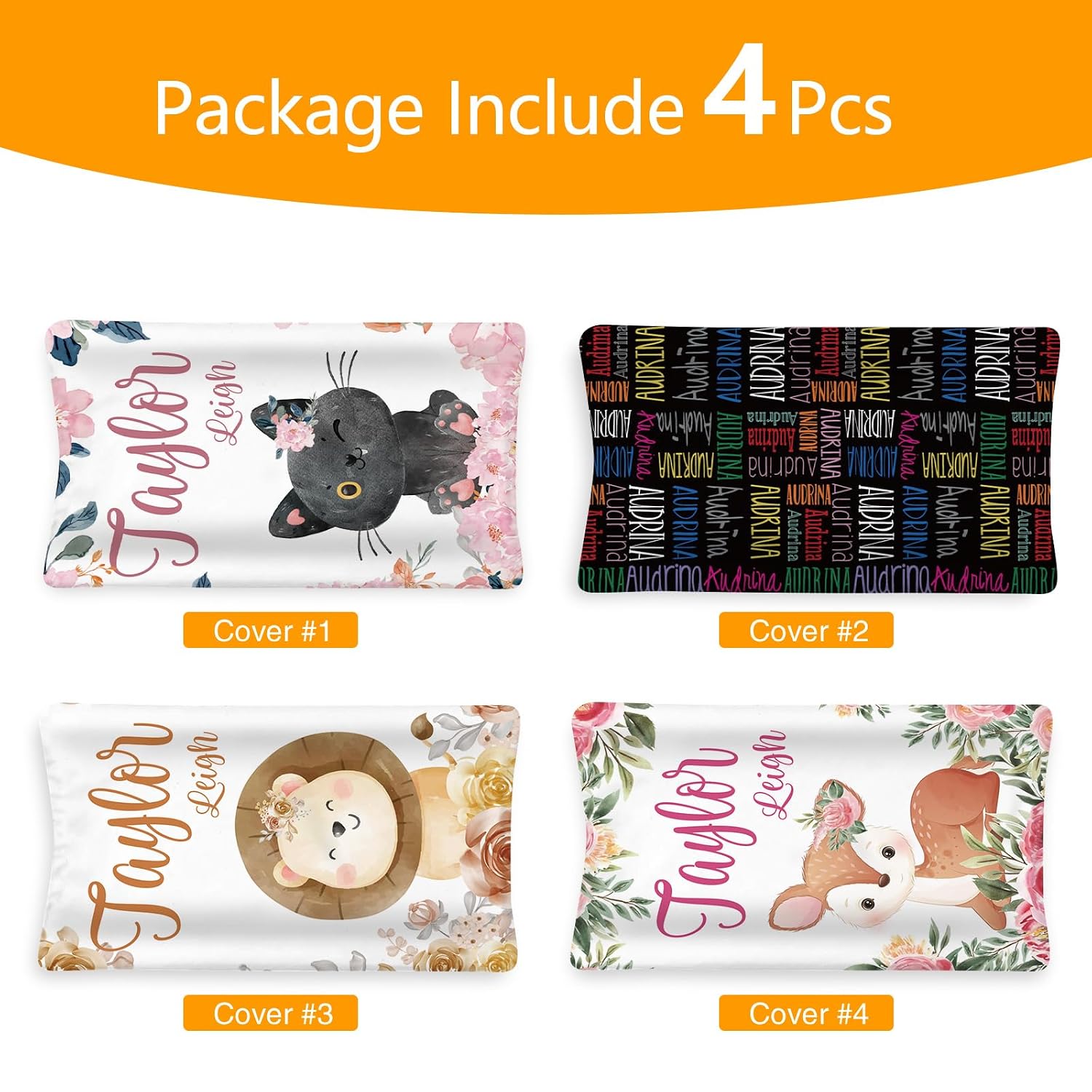 Custom Changing Pad Cover Set - Jersey Knit Comfy CozyUltra Soft Unisex Diaper Changing Table Covers with Personalized Name for Baby Boys Girls - Waterproof Ultra Soft 4 Pcs Set Style23