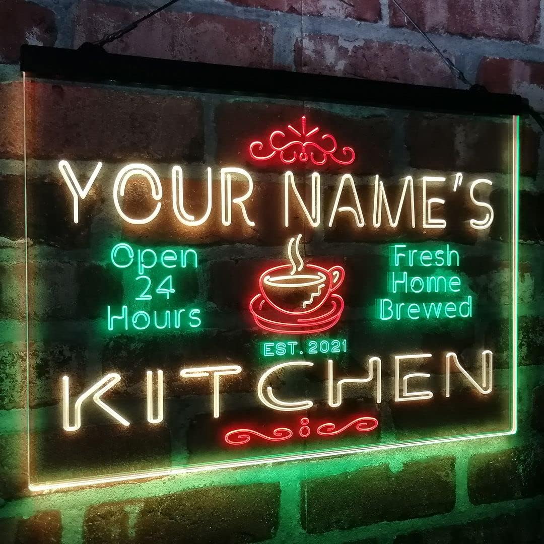 Personalized Kitchen Coffee Cup Tri-Color LED Neon Light Sign Customize Name Date Text Quote Font Green & Red & Yellow 23.6 x 17.1 Inches st9s64-pc1-tm-gry