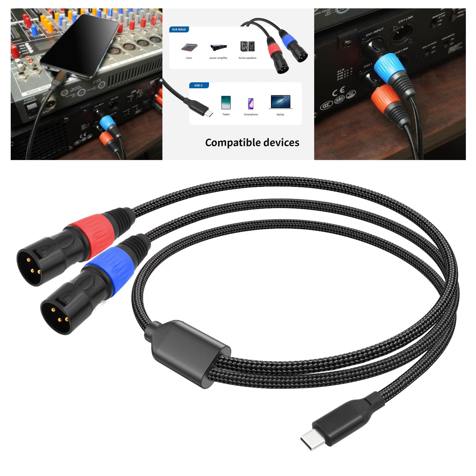 Zestaw 5 kabli typu C na 2 XLR RCA Y Splitter Cord do kina domowego, słuchawek, głośnika, 3 m