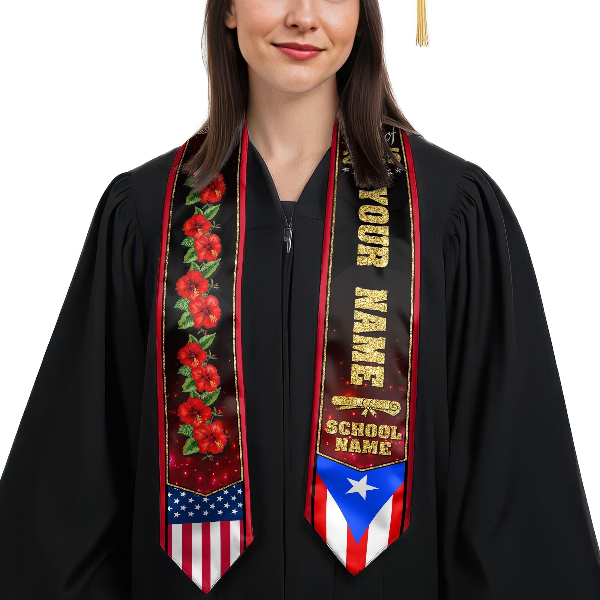 MonkeyVan Personalized Graduation Stole for Puerto Rican Senior, Puerto Rico Flag Graduation Sash Class of 2025 Gifts S175