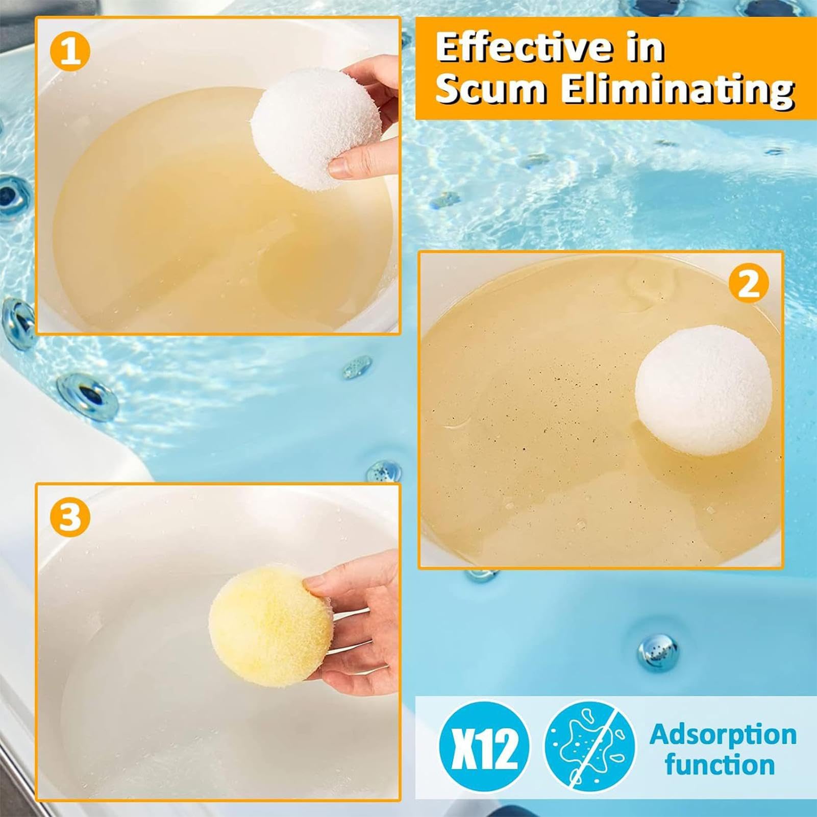 Hot Tub Sponge Scum Absorber - Cold Plunge Filter Balls - Wielokrotnego użytku do kąpieli do lodów Filter Oil Scum Balls, 2 x akcesoria do kąpieli lodowej i zimnych
