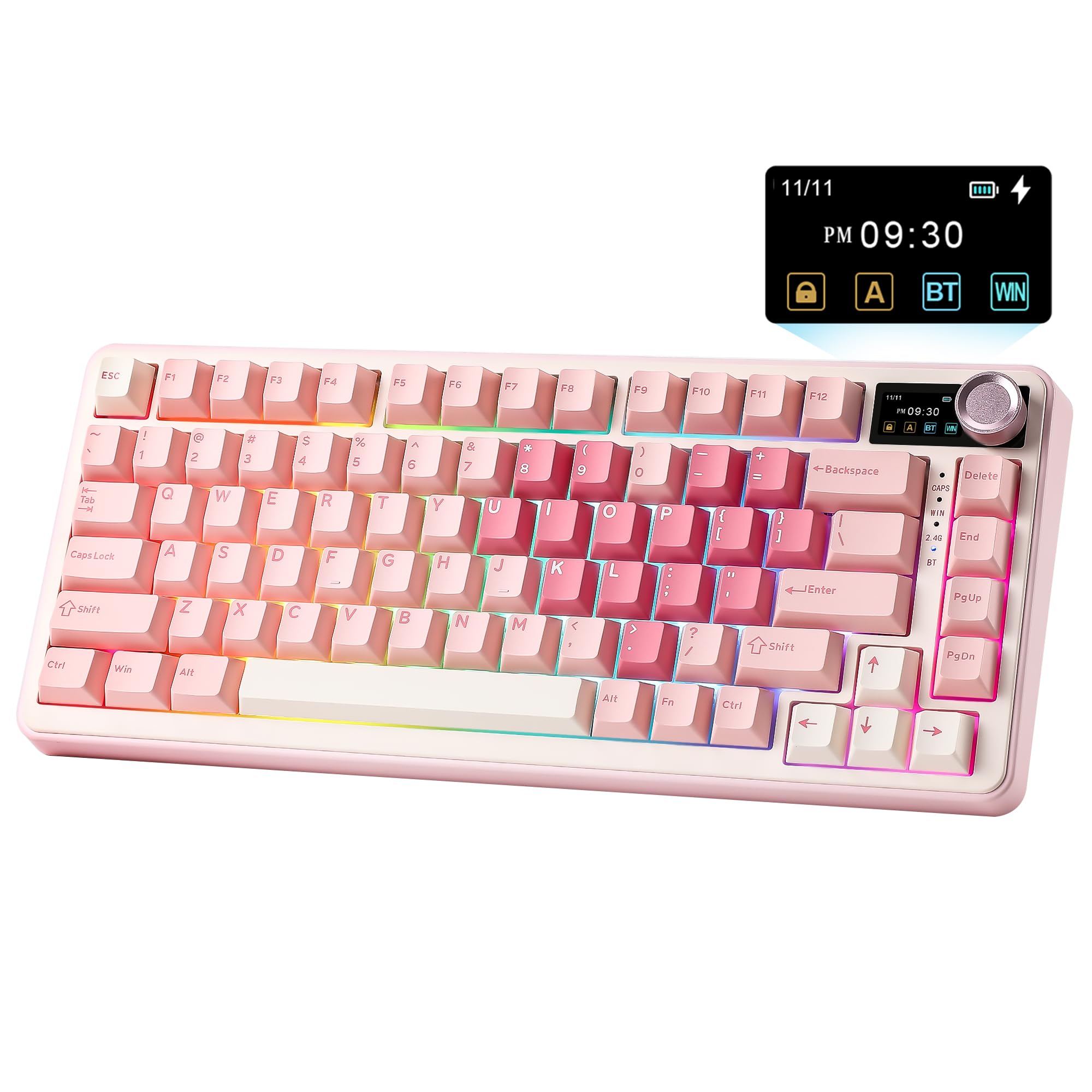 YUNZII B75 Pro Max QMK/Via Clavier Mecanique sans Fil, 75% Disposition avec Écran TFT et Molette, Gasket Hot Swap Switch Pré-lubrifiés, RGB, BT/Filaire/2,4G pour Win/Mac (Rose Cœur, Candy Switch) - 2