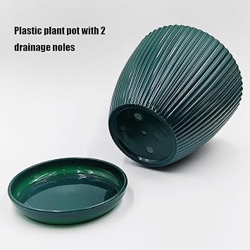 RooTrimmer Indoor Plant Pots with Drainage Holes and Saucer, 6 Pack Plastic Flower Pots(7.5/6.5/5.5/4.9/4.2/3.5Inches - Perfect for Small Indoor Plants and Home Decor, Dark Green