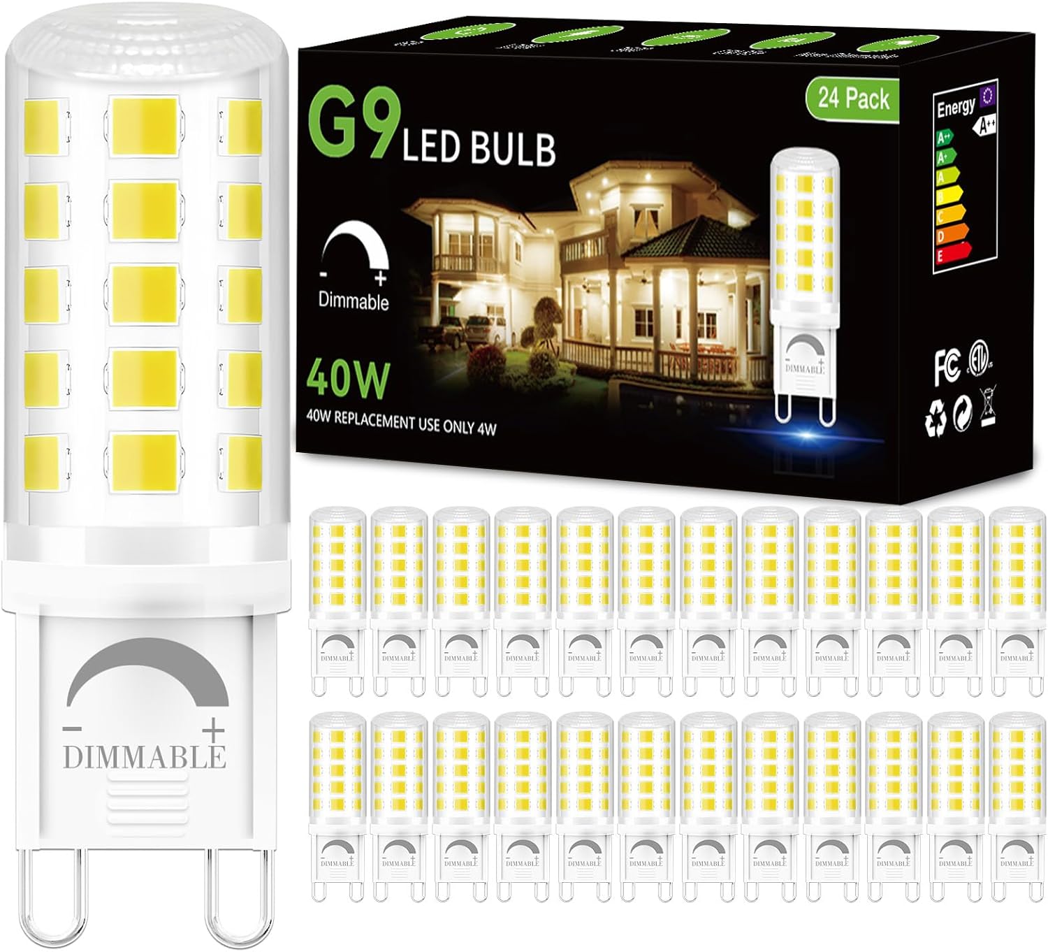 DAYBEETER 24 Pack Dimmable G9 LED Bulb 4W (40 Watt Equivalent), 6000K Daylight White, G9 Halogen Bulb T4 G9 Bi-pin Base Light Bulbs for Chandelier,120V 450LM 360 Beam Angle No-Flicker G9 Bulb