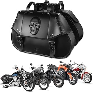 Motorcycle Saddlebags 34L Large Capacity PU Leather Side Saddle Bags Waterproof Universal for Harley Honda Yamaha Kawasaki (3D Skull,Black)
