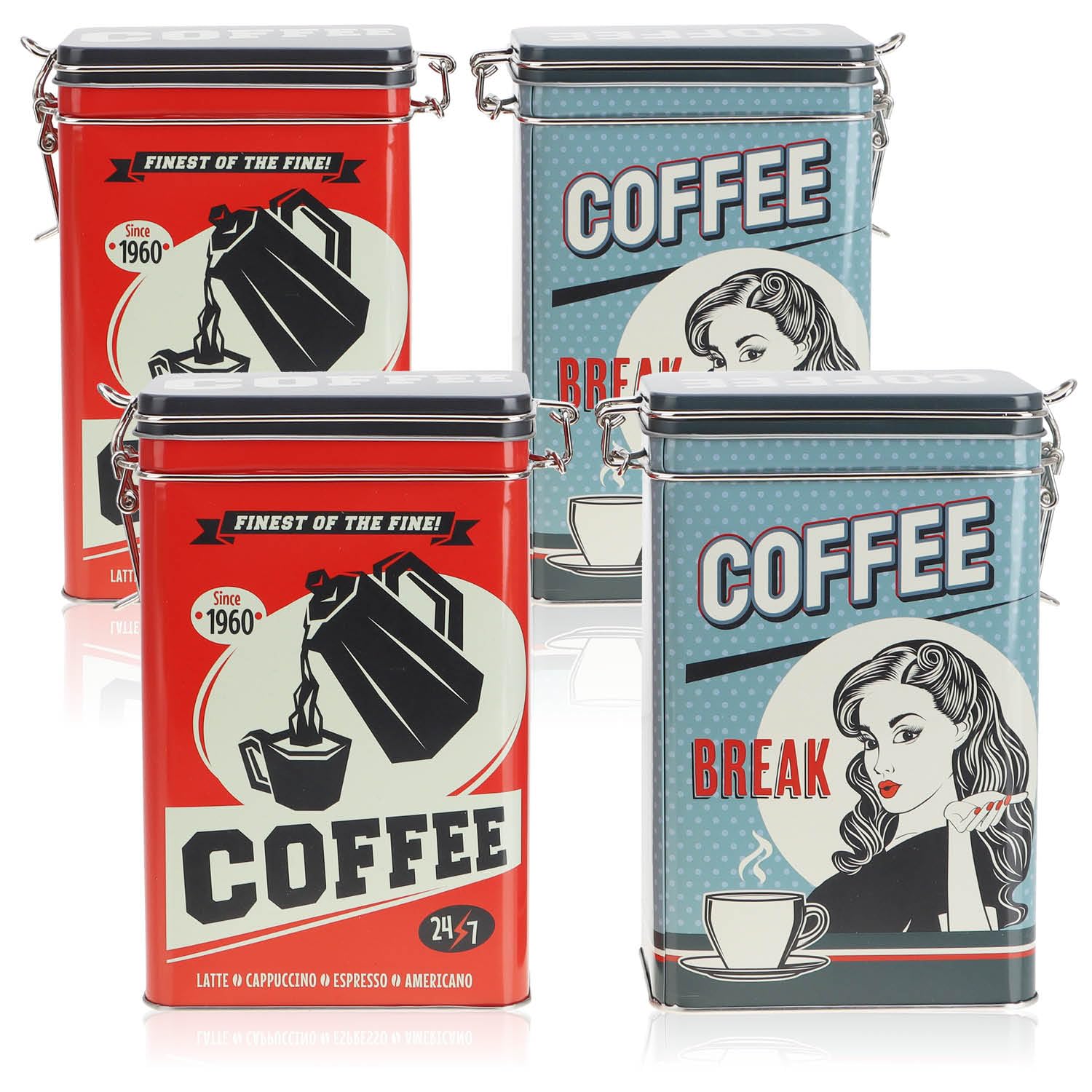 com 4x four® contenitore in metallo, scatola per caffè con coperchio | contenitore in metallo stile retrò per alimenti[assortimento variabile]