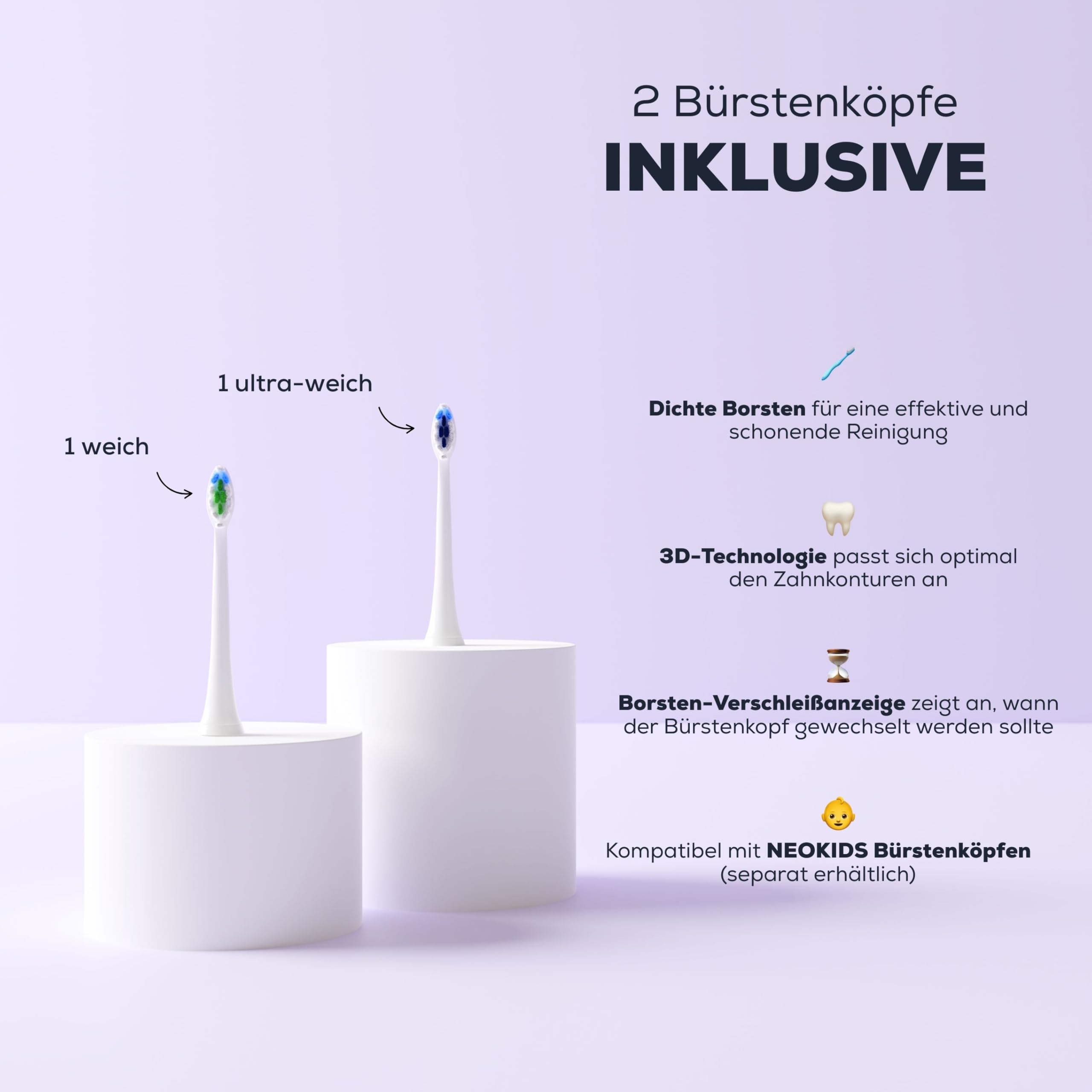 NEOPULSE NEOSONIC® Schallzahnbürste – 5 Reinigungsmodi & 15 Intensitätsstufen – Akkulaufzeit 3 Monate – 2-Min Timer – USB-C Aufladung – 2 Bürstenköpfe – Violett