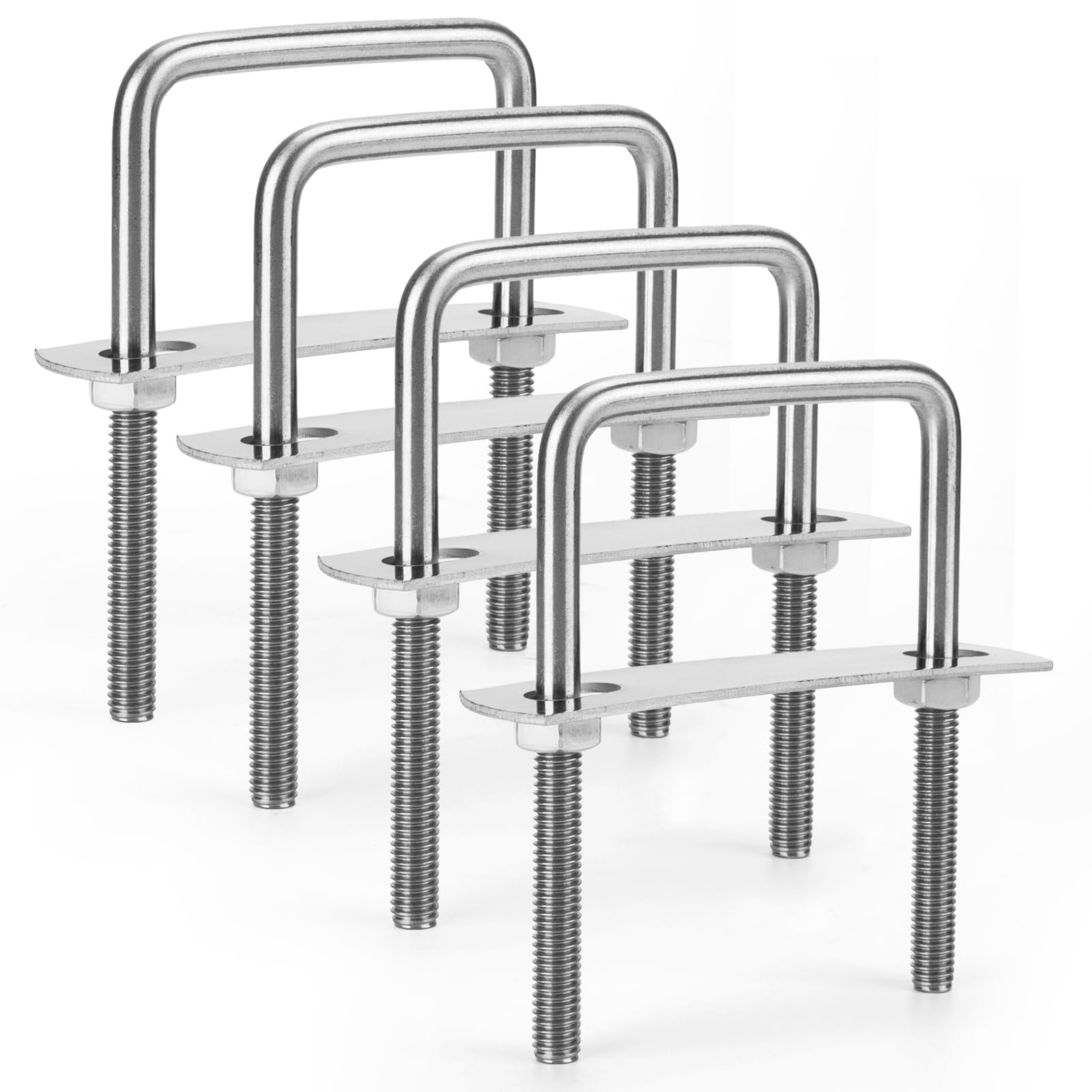 Sieqioor 4 Sets M6 Square U-Bolts, 304 Stainless Steel U-Bolts (M6 x 50mm x 80mm), with Nuts, Bolt Plates, for Trailer, Sailboat, Automotive & Industrial Use