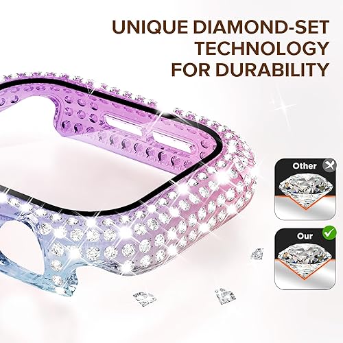 Miniatura 4 de KADES Paquete de 3 fundas brillantes compatibles con Apple Watch de 45mm con diamantes completos con protector de pantalla integrado para Apple