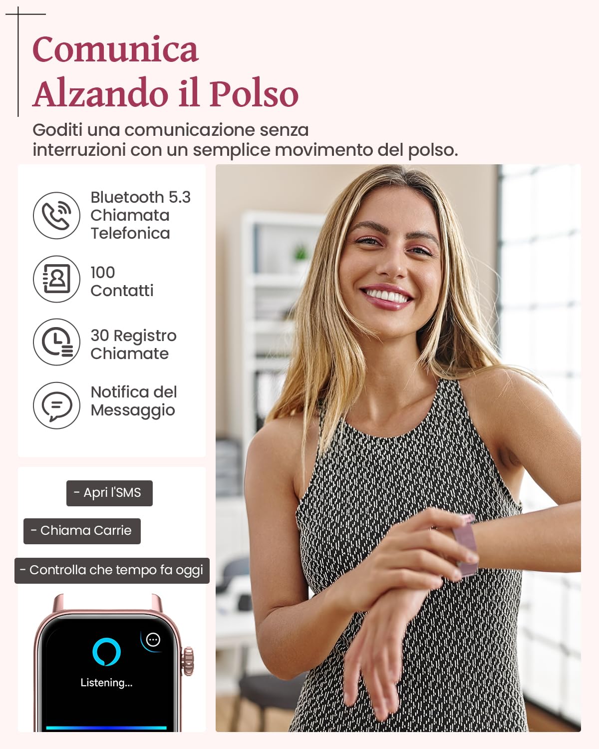 SWGOTA Nuovo Smartwatch Donna Chiamate, 1.83" Orologio Smartwatch, 3 Cinturini, Cardiofrequenzimetro SpO2 Sonno, Fisiologia Femminile, 113 modalità Sport Smart Watch iOS Android Rosa