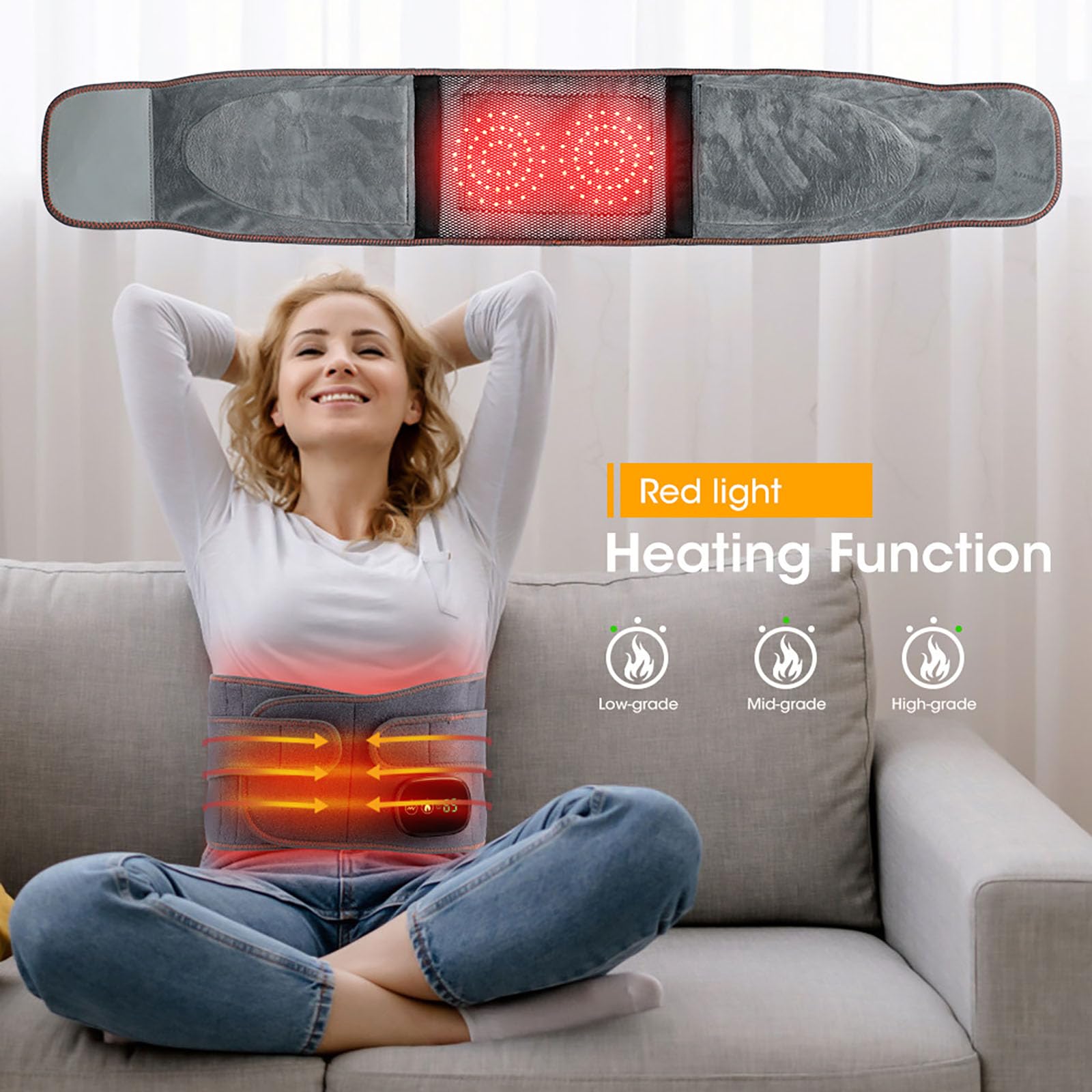 Cinturón de Masaje Lumbar con Calor,Cinturón Eléctrico Sin Cables para La Espalda con 3 Modos de Calefacción Rápida y Masaje, para Aliviar el Dolor de Espalda, Ciática