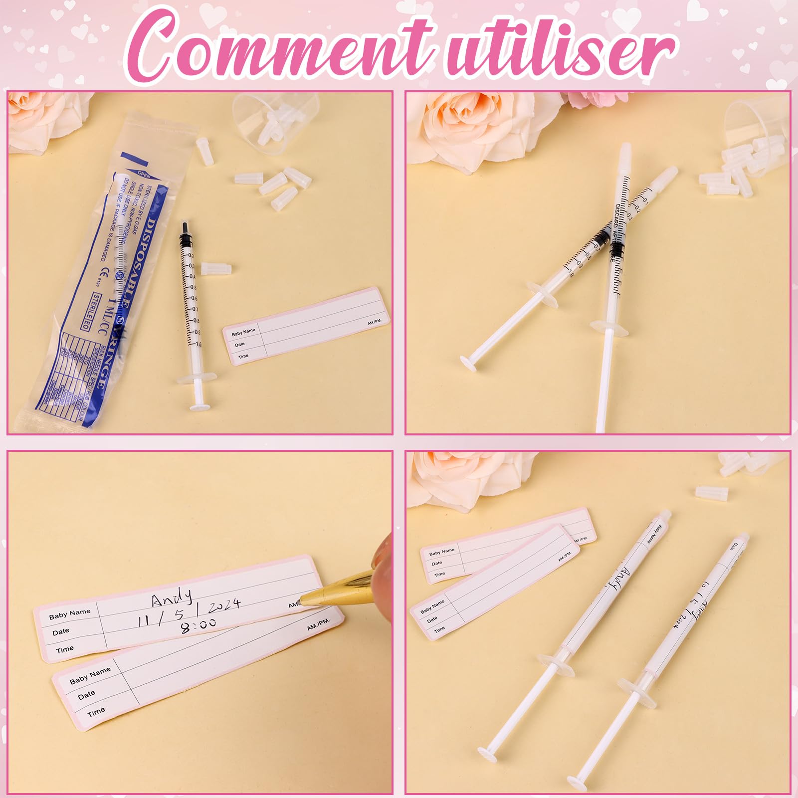 Kit de collecte de colostrum Haishell, 50 seringues en plastique de 1 ml avec bouchon, 4 gobelets doseurs, 54 autocollants, kit de collecte de lait maternel pour l'allaitement