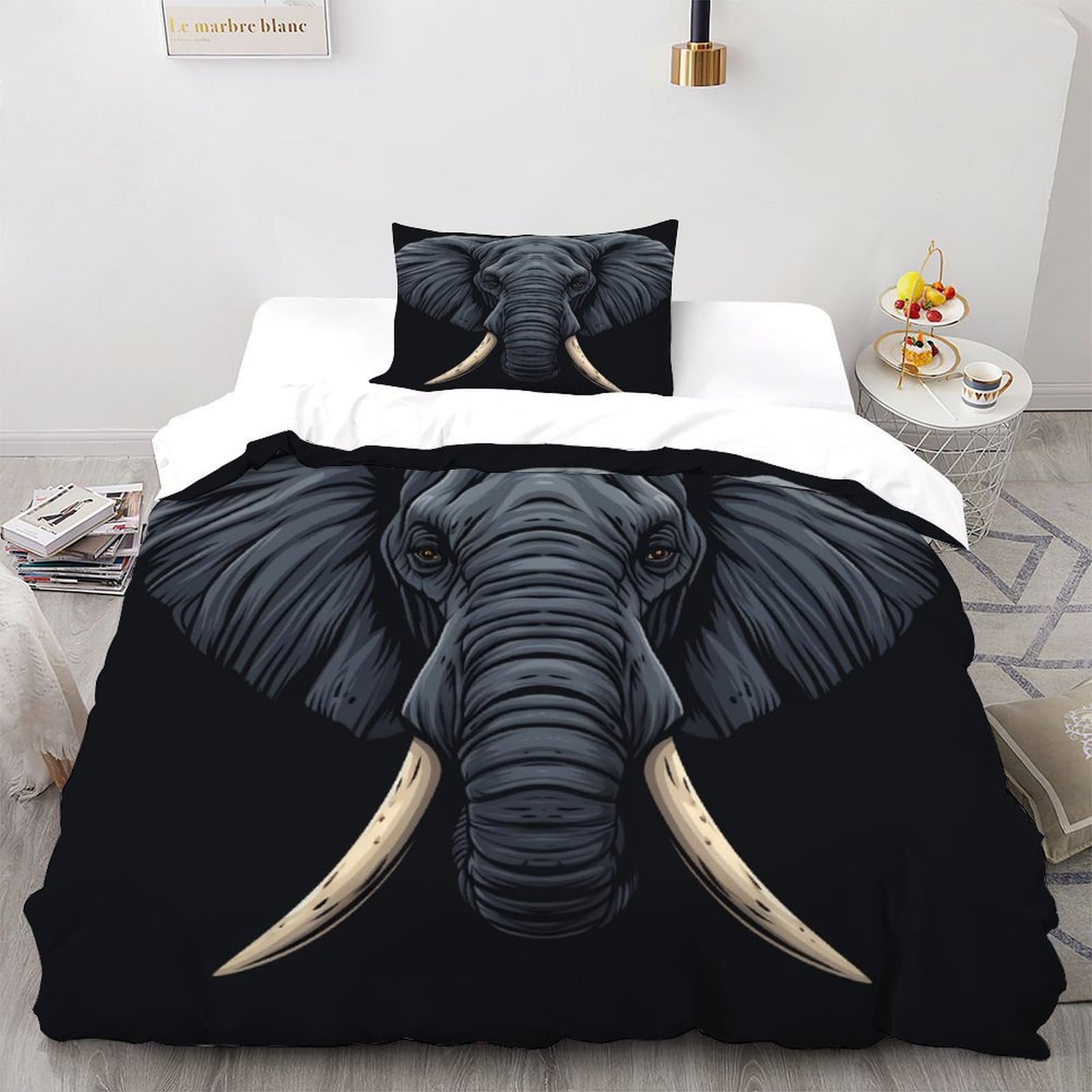 Housse de couette éléphant 3D microfibre facile d'entretien anti-transpiration 135x200 cm