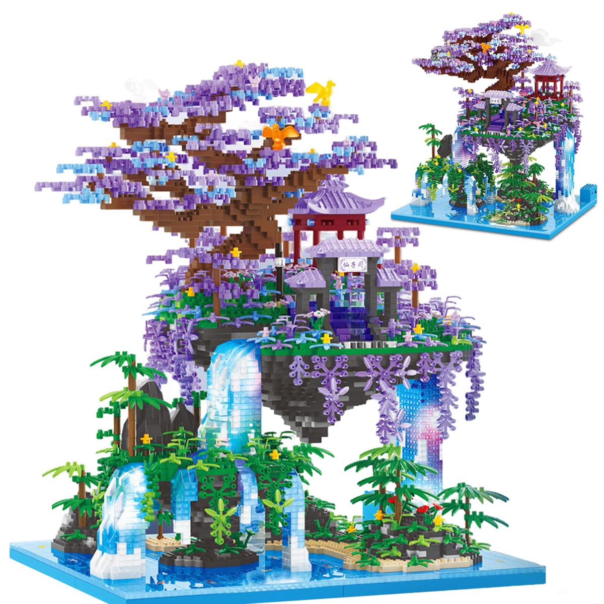 Juego de bloques de construcción de flores de melocotón, 4574 piezas, arquitectura The Moon Palace Pavilion Micro Mini Bloques de construcción, Peach Blossom Pool Bloques de sujeción para
