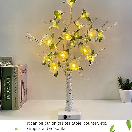 Miniatura 4 de Árbol de flores de magnolia iluminado, 14.9 pulgadas, luces artificiales de árbol bonsái en flor de cerezo, enchufe USB o funciona con pilas,