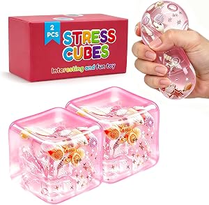 Ice Cube Fidget Squishy Toys - 2 Pack Sensory Squeeze Toy for ADHD, Soft Slow Rising Stress Ball Alternative, Cool Summer Themed Party Favors For Adults, Fun Desk Toy for Anxiety Relief & Hand Therapy