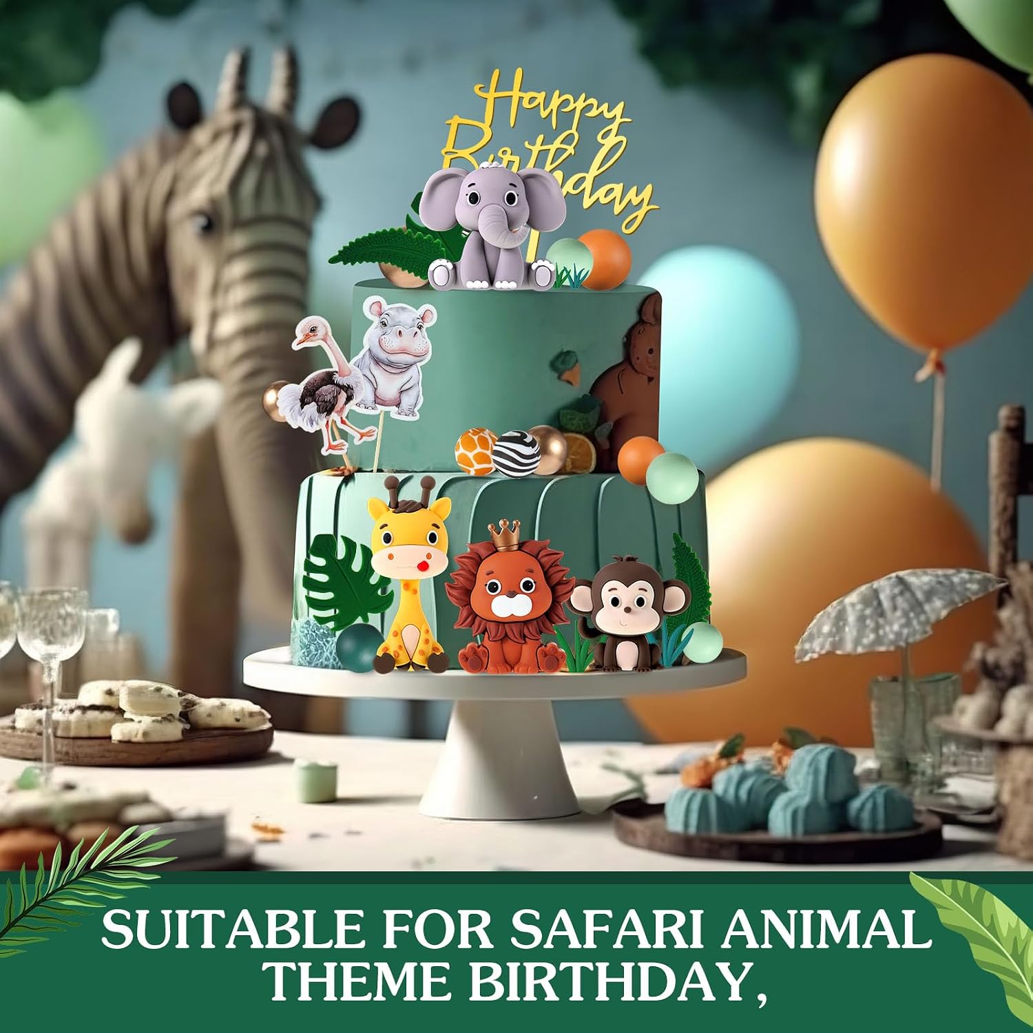 Tallew 42 Pcs Safari Jungle Cake Toppers Safari Style