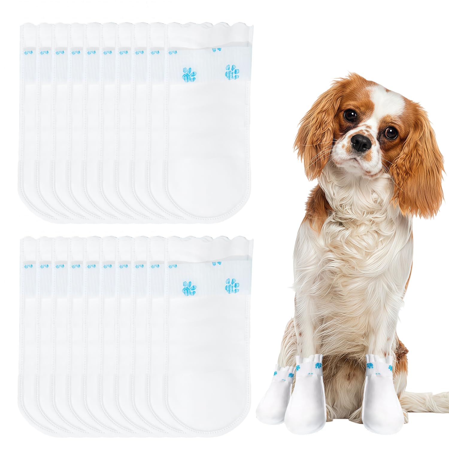 BLNC 20 Pcs Dog Paw Protectors, Dog Paw Bandage Waterproof Disposable Injuried Stop Licking for Pet Walking Indoors and Outdoors (S, 2-15 Catties)