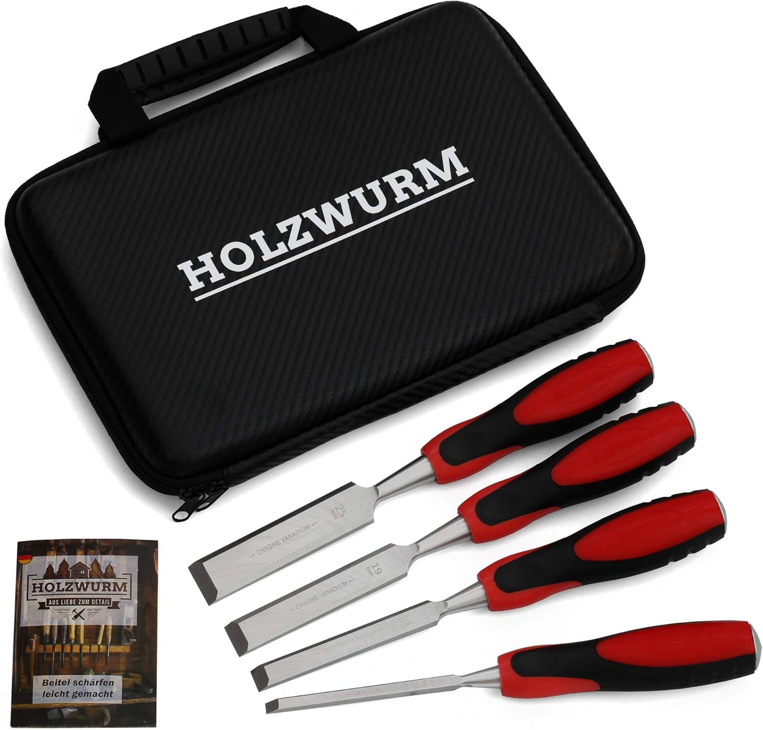 HOLZWURM Professional Chisel Chisel Set for Wood, 4 Wood chisels for