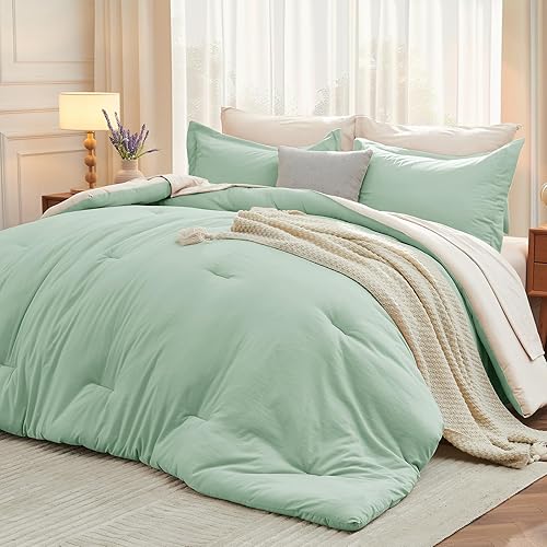 Miniatura 45 de MUXHOMO - Juego de cama de 7 piezas en bolsa para todas las estaciones, incluye edredón, sábana encimera, sábana bajera, fundas de almohada y fundas