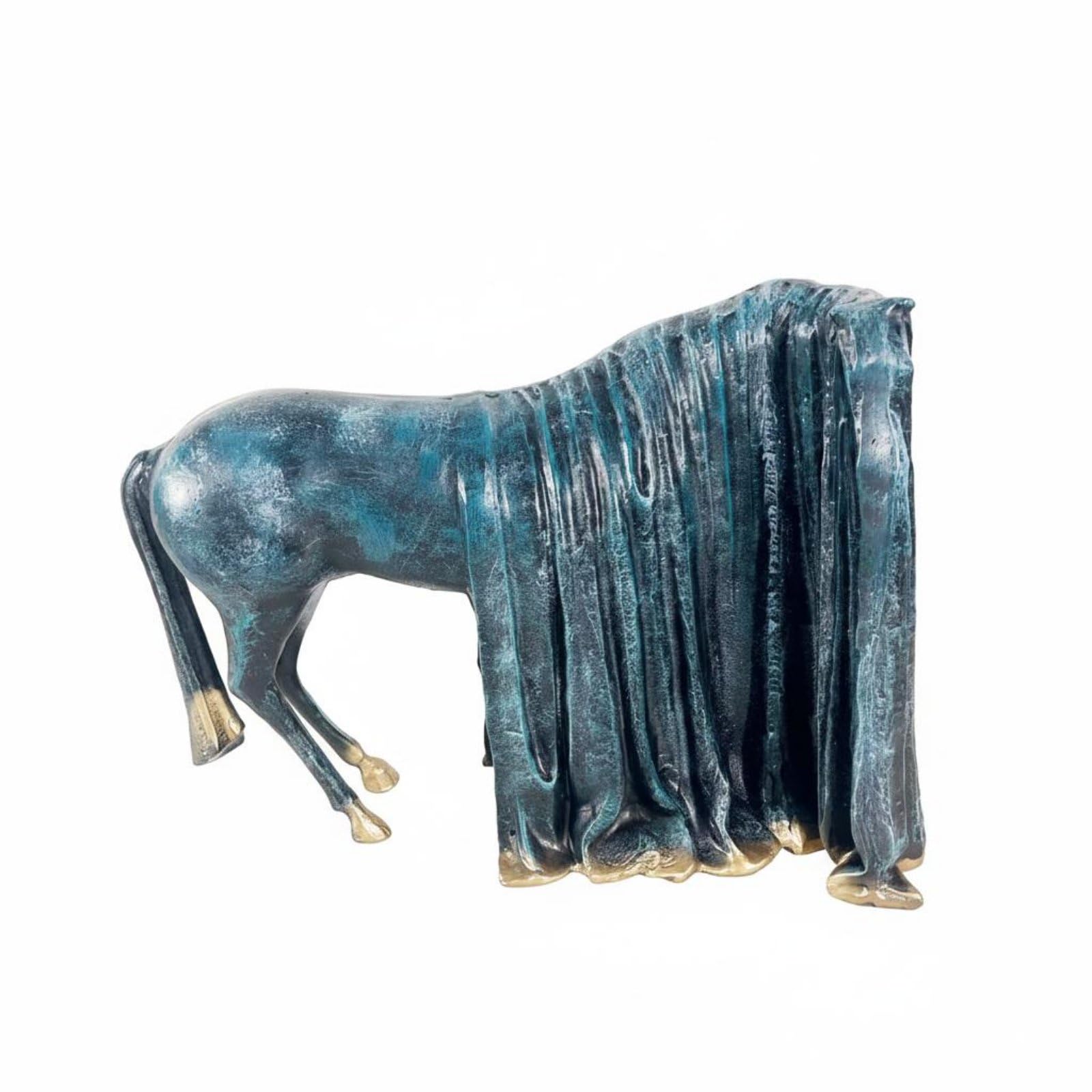 F Fityle Estatua de Caballo Escultura Caballo Figura Animal Adorno Decorativo para Casa en Metal de Aleación con Recubrimiento Elegante Estilo Moderno con, Azul