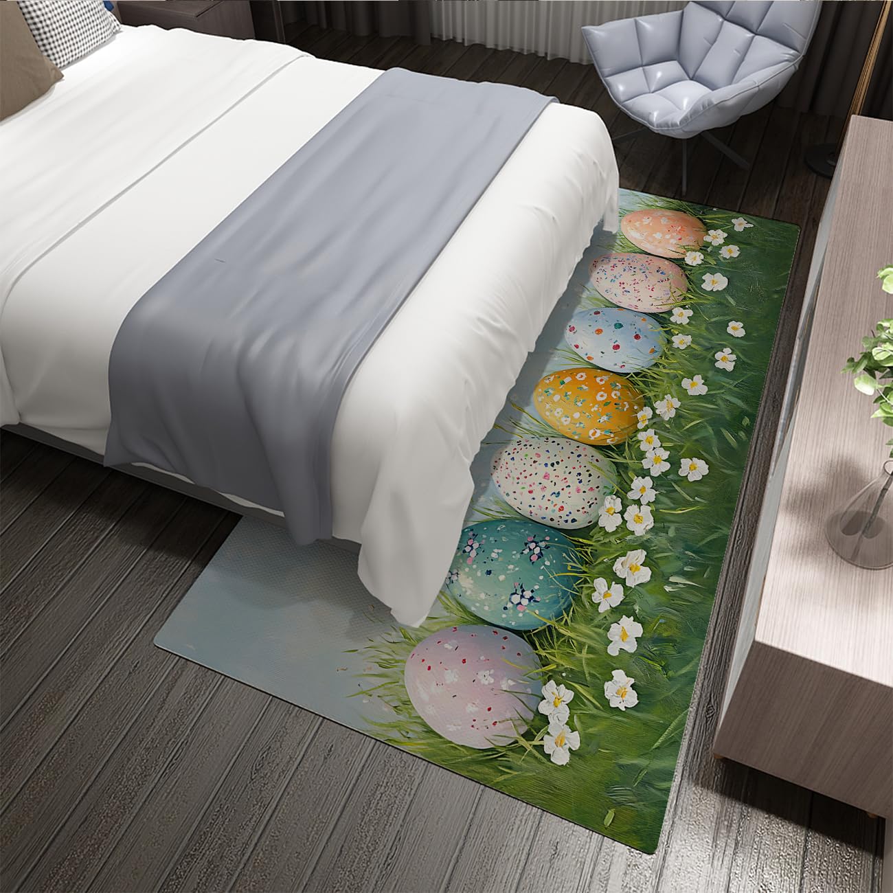 Tappeto di area soggiorno lavabile 120x180cm Modern Easter Egg Spring Stamp Colorato Motivo floreale Pavimento interno sottile per casa colonica Nursery Home