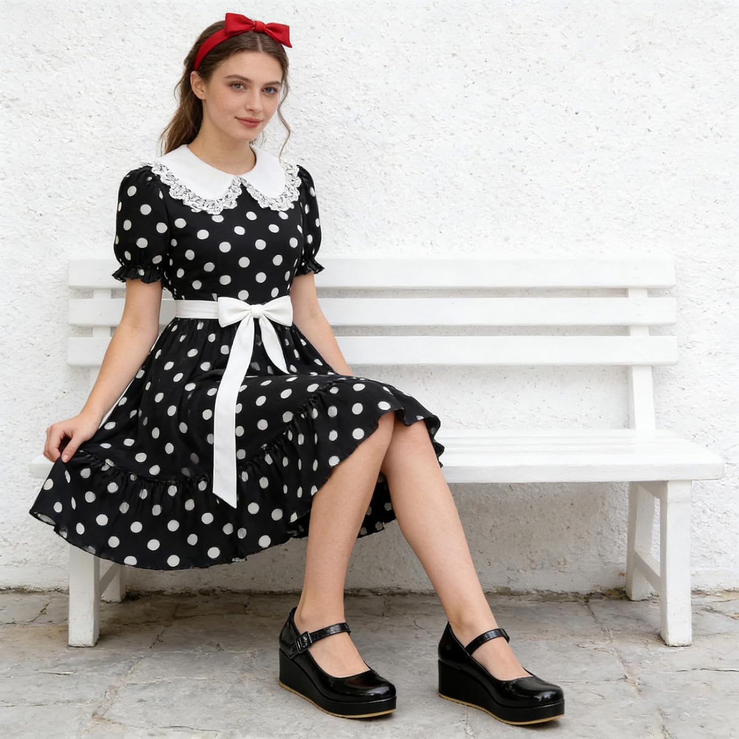 Parisuit Womens Mary Jane Wedge Platform Shoes Patent Leather Ankle Strap Pumps Sweet Shoes