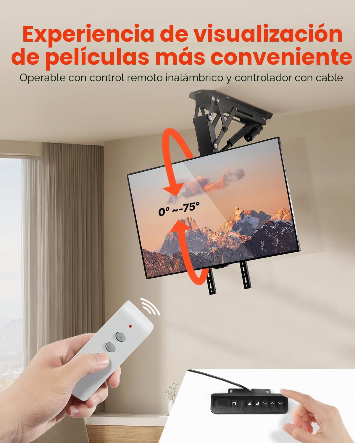 VEVOR Soporte para TV de Techo motorizado, Marco Soporte para TV Dimensiones de 813 a 1651 mm, Marco Porta televisión Plegable Ajustable con VESA máx. 60 x 60 cm, Carga máx. 40 kg