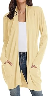 GRACE KARIN Women's Long Cardigan Sweater Open Front Classic Knitted Lightweight Sweater with Pockets